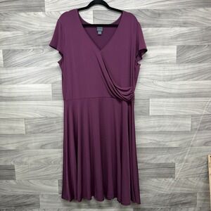 Covington Dress Womens XL Purple Polyester Stretch V-Neck Short Sleeve Career